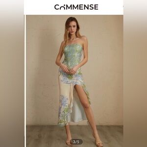 COMMENSE Monet Floral Print Split Midi Dress